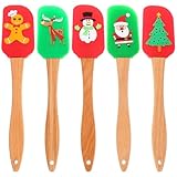 5Pcs Christmas Silicone Spatulas Set for Baking Holiday Cream Scrapers Kitchen Tools Cake Decorating Utensils Reusable Ergonomic Baking Accessories
