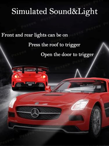 Image of 1:32 Benz SLS AMG Model Car Zinc Alloy Pull Back Toy with Sound & Light Fun for Kids, Boys & Girls Collectible Diecast Car for Ages 3+ (Red)