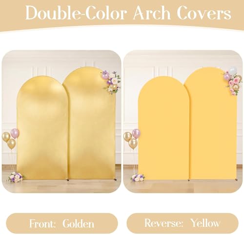 Image of 7.2FT 6FT Arch Backdrop Cover for Party, Set of 2 Stretchy Spandex Fitted Arch Stand Cover for Baby Shower, Birthday Wedding Decor, Chiara Backdrop Cover with Double-Sided Design(Gold, Yellow)
