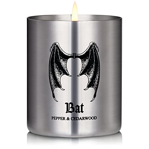 Maspriv Gothic Scented Candle For Men - Rich Manly Scents, 50+ Hours Burn Time, Stainless Steel Tin With Popular Designs. Ideal Gift For Him(Pepper & Cedarwood) #TOP12