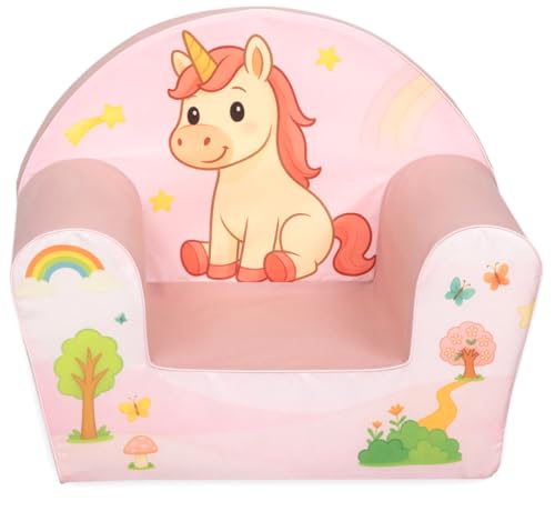 Babystoria Fauteuil Premium Licorne, Rose, Mousse Haute Densité, 51x33x43 cm, Design Moderne, Anti-Bascule, pour Lecture, Chambre d'enfant, 2-6 Ans