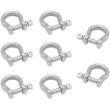 8pcs Screw Pin Anchor Shackle, Stainless Steel M5 Bow Shackle, 3/16 Inch D Ring Clevis Shackle, Anchor Shackle with Screw Pin for Chains Wirerope Paracord Outdoor Camping