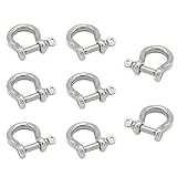 Cheerock 8pcs Screw Pin Anchor Shackle, Stainless Steel M5 Bow Shackle, 3/16 Inch D Ring Clevis Shackle, Anchor Shackle with Screw Pin for Chains Wirerope Paracord Outdoor Camping