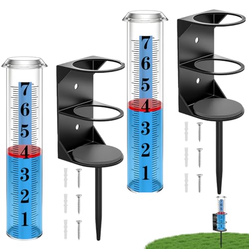 usefulbeauty 2 Set Pluviómetro Exterior, Medidor de Lluvia Preciso para Jardín, Tubo Grueso con Estaca, Cifras Grandes Claras y Altura Ajustable para Jardín, Césped, Terraza