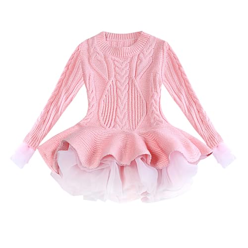 WEONEDREAM Pink Sweater for Girls 2t 3t Winter Fall Dresses for Toddler Baby Christmas Pullover Sweaters Dress for Special Occasions Fashionable Tutu Dress for Spring(Pink,100)