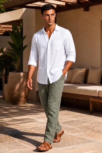 Image of Louis Philippe Men's Regular Straight Fit 100% Cotton Solid Elasticated Dobby Casual Trousers