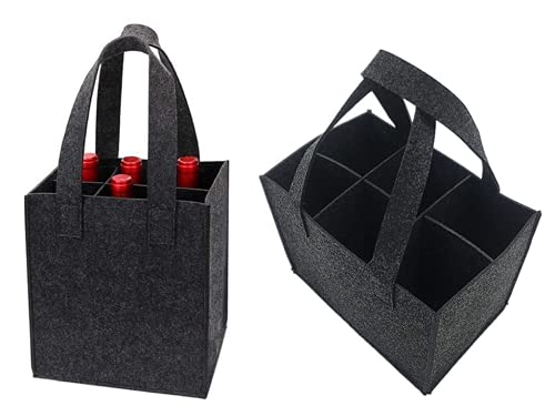 Hitopin Weinflasche Geschenk Tasche Wein Tasche 6 Flaschen Weinflaschen Geschenktüte Wiederverwendbare Waschbar mit abnehmbaren Teiler Flaschenträger für Reisen Party Strand Urlaub (Schwarz)