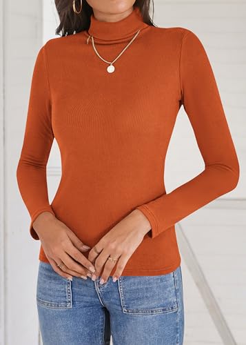 Poetsky Womens Turtleneck Long Sleeve Tops Fall Slim Fitted Shirts Ribbed Thermal Underwear Tops3