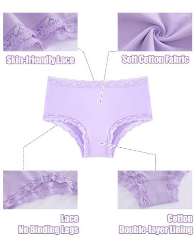 Image of Sth Big Cotton Underwear for Women High Waisted Womens Underwear Pack Sexy Lace Edge Bikini Cheeky Panties Girls Brief