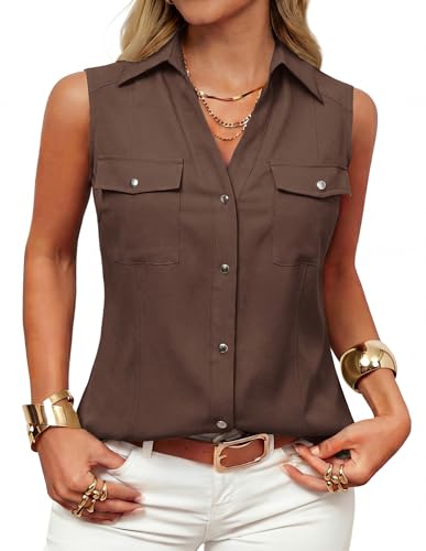 Col à revers chemise boutonnée sans manches coupe fluide été