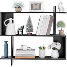 Danya B. Manasa Floating Geometric Kilter Two-Tier Wall Shelf - Black