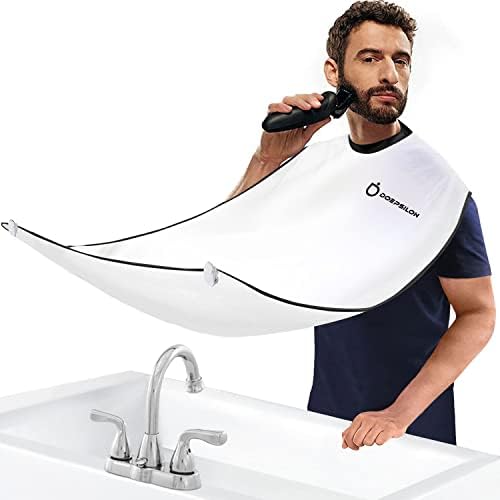 DOEPSILON Beard Bib Beard Apron, Hair-Resistant Beard Bib Hair Catcher, Gifts for Men, Stocking Stuffers, Anniversary Birthday Gifts for Him, Shaving Accessories for Men - White