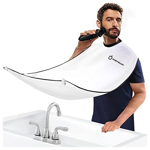 Beard Bib Apron, Beard Hair Clippings Catcher for Shaving and Trimming, Men's Shaving Beard Catcher, Non-Stick Beard Shave Cape, with 4 Strong Suction Cups, Grooming Gifts for Men - White