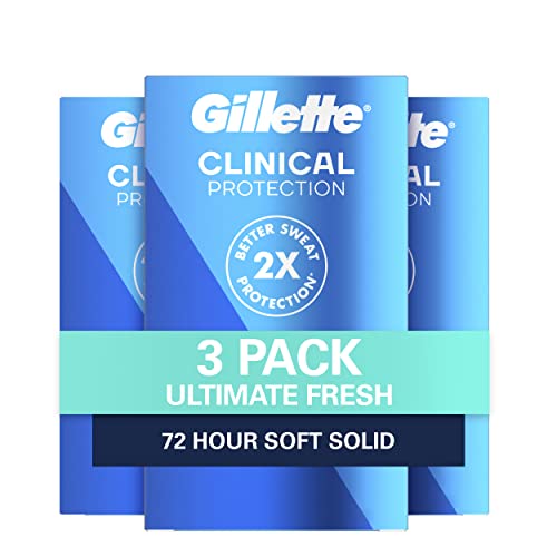 Gillette Men’s Clinical Strength Antiperspirant And Deodorant, 72-Hour Sweat Protection, Ultimate Fresh Soft Solid, #1 Clinical Brand For Men, 1.7 Oz (Pack Of 3) #TOP4