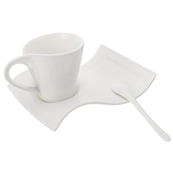 UPKOCH 160ml Porcelain Coffee Mug with Spoon and Saucer Set White Caffe Espresso Cups Ceramic Tea Cup Latte Mug for Home Party Bar