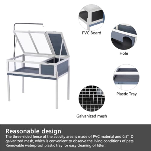 BIRASIL Wood Tortoise House, Indoor Turtle Habitat Reptile Cage, Tortoises Enclosure for Small Animals Lizards Hamster
