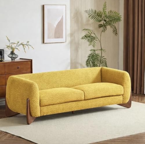 Image of Modern Classic 5 Seater Sofa Couch Fabric & Valvet Tufted Chesterfield Sofa Set Living Room and Office (Boucle Yellow 3+1+1) | Premium Material, Easy Maintenance, Spacious Seating