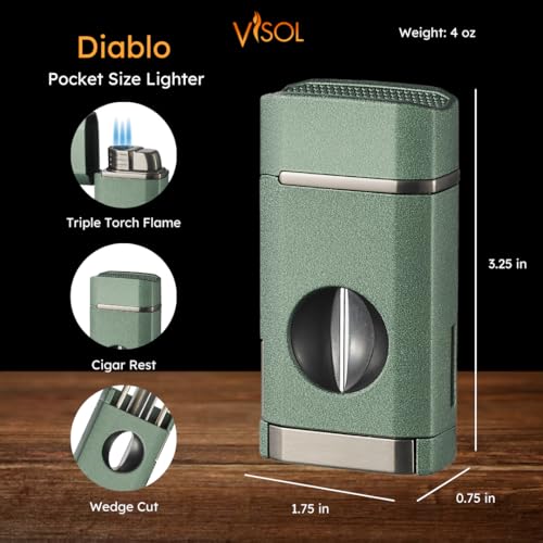 Encendedor Visol Diablo Triple Llama Recargable Verde miniatura 2