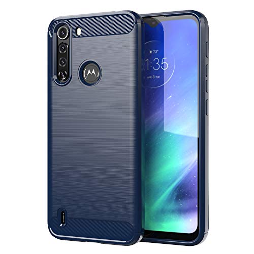 DQG Funda para Motorola One Fusion, Carbono Carcasa TPU Fibra de Suave Caso Carbon Fiber Case para Motorola One Fusion (6.5') - Azul
