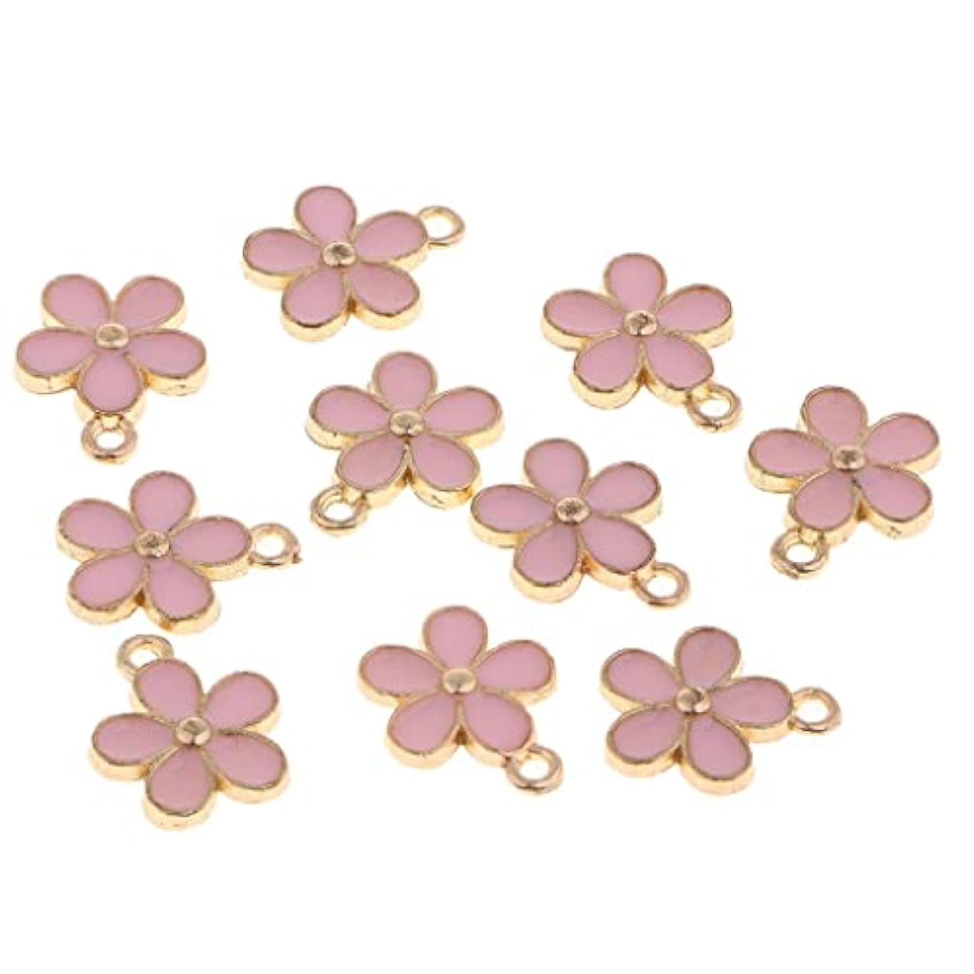 10Pcs Pink Enamel Flower Charms for DIY Bracelets