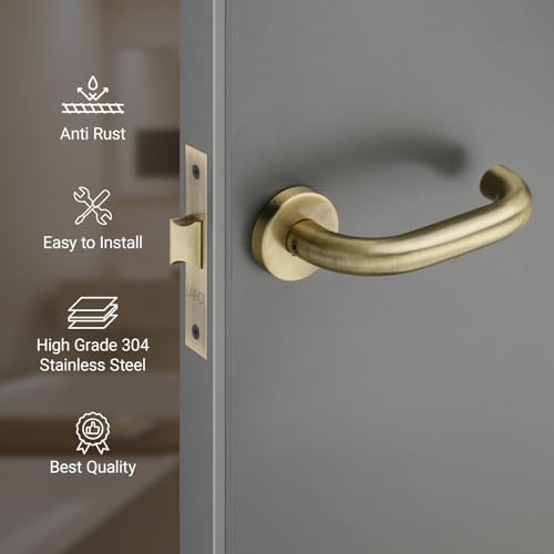Image of LAPO Bathroom Door Lock Set | 45x45mm Lock Body | Keyless Brass Latch | Supports 30-50mm Thickness | Antique Finish | Left-Right Compatible | Easy Screw Fitting | 3 Years Warranty | CMH-6T