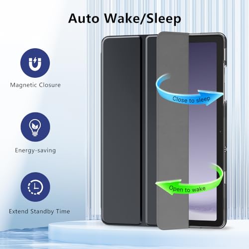 Image of MoKo Trifold Case for Galaxy Tab A9 Plus /A9+ 11 Inch 2023, Space Gray | Slim Stand Hard PC Translucent Back Shell Smart Cover, Auto Sleep /Wake, Light, Anti-scratch, 2 Adjustable Angle
