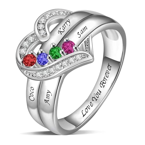 Augell Personalized Mothers Ring with Birthstones, Custom Birthstone Rings for Women, Grandma Rings...