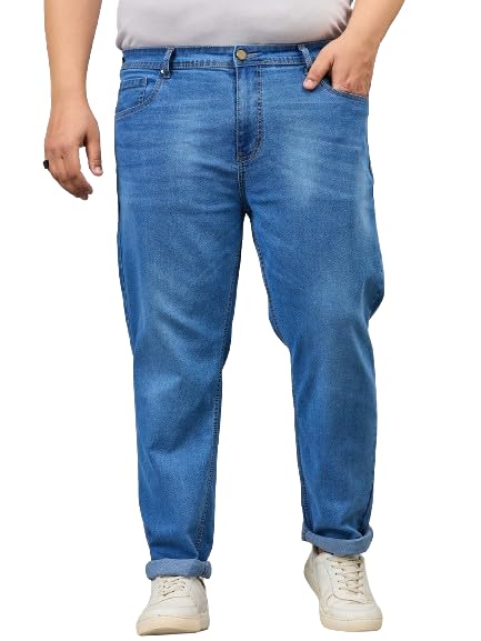 Image of Style Quotient Men Plus Size Black Tapered Fit Mid Rise Stretchable Jeans
