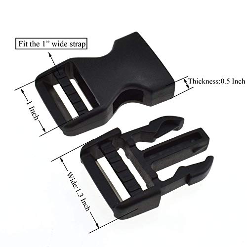 Vvs Quick Side Release Buckles 1" Wide 4 Pack Dual Adjustable No Sewing Clips Snaps Heavy Duty Plastic Replacement For Nylon Strap Boat Cover Backpack Fanny Pack Nylon Webbing Belt Dog Collars (Black-4Pcs) #TOP2
