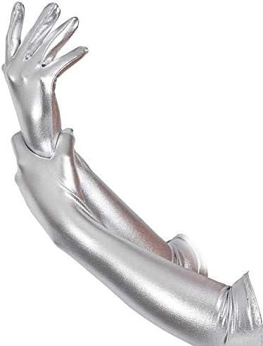 Skeleteen Silver Metallic Opera Gloves - Roaring 20's Fancy Flapper Elbow Evening Gloves Accessories for Women and Girls