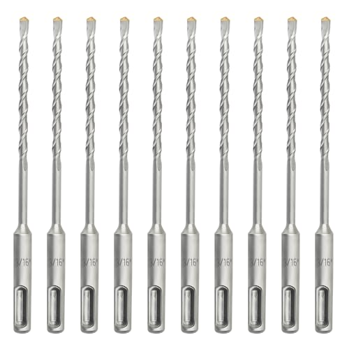 MonoPro 10Pcs 3/16 Inch x 6 Inch SDS Plus Hammer Drill Bit Masonry Drill Bit Carbide Tipped for Drilling Brick Masonry Stone and Concrete SDS Plus Bits Set with Storage Case