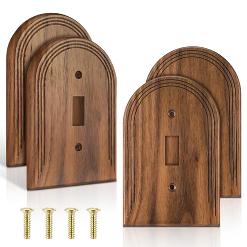 DoubleFill 4 Pcs Walnut Wood Switch Cover Brown Outlet Covers Wall Plate Decorative Boho Plug Plate Vintage Rustic Contemporary Interior Room Home Decor (13 * 8.2cm Arch Single Toggle)