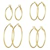 Juego de 4 pares de aretes de aro chapados en oro de 14 quilates para mujer, hipoalergénicos, ligeros, aretes colgantes