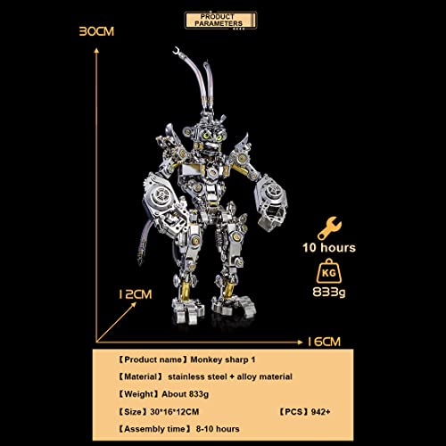 Puzzle 3D metalu, zestaw samodzielnego złożenia modelu Króla Małp, rozkładany zestaw układania puzzli 3D stali nierdzewnej dorosłych, mechaniczna zabawka edukacyjna, łamigłówka biurko – 942 elementy