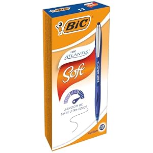 Stylos-Bille Rétractables BIC Atlantis Soft Bleu - Boîte de 12