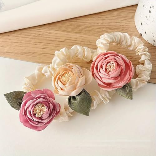 Elegant Satin Flower Hair Scrunchies Set, Handmade Camellia Hair ...