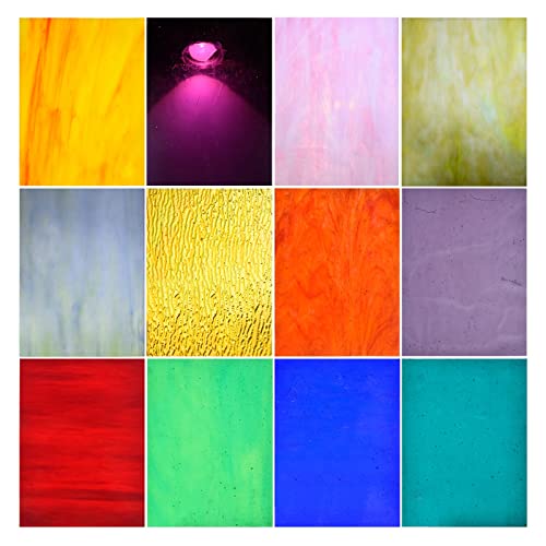 Wecrejoni 12 Sheets Variety Stained Glass Sheets,4 X 6" Cathedral Art Glass Variety Mixed Textures Glass Sheets For Stained Glass Projects, For Crafts (Mix-3) #TOP26