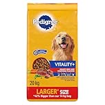 PEDIGREE VITALITY+ Dry Food For Adult Dogs – Hearty Beef & Vegetable Flavour - Supports Strong Bones and Healthy Teeth – With Calcium, 20kg Bag