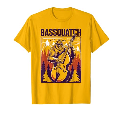 C.J.'s Sasquatch Bigfoot Double Bass Fiddle Gifts Bassquatch Bigfoot Double Bass Fiddle Upright Bass Sasquatch T-Shirt - Men's Yellow Small Classic Fit Crew Neck Short Sleeve Graphic T-Shirt