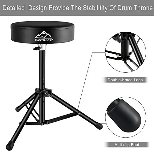 Image of EASTROCK Drum Throne,Padded Drum Seat Drumming Stools with Anti-Slip Feet for Adults and Kids Drummers (Black Upgrade)
