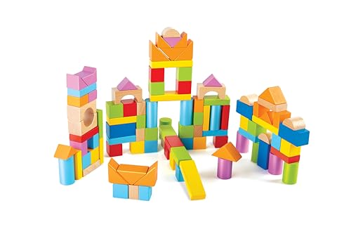 Hape Wunderbare Holzbausteine - 101-teiliges Set mit bunten Klötzen, Motorik- und Konstruktionsspielzeug, zur Förderung der Feinmotorik, für Kinder ab 12 Monaten