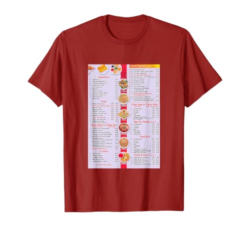 Chinese Food Menu T-Shirt, Men, Cranberry Red, Small