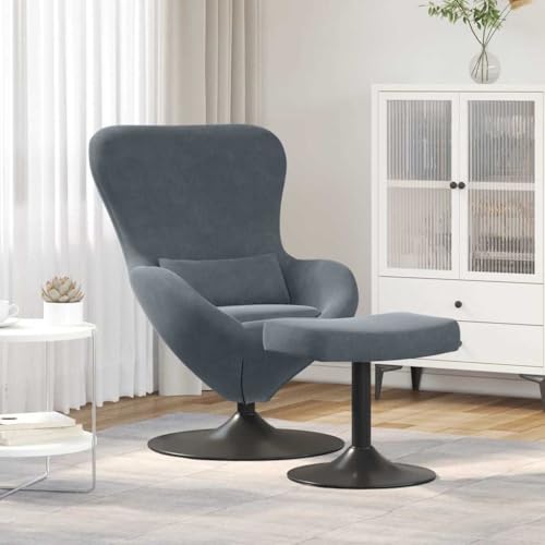 Mokuyary Silla Huevo con Puf Gris Oscuro Terciopelo Sillón Relajación, Asiento de Silla para Relax, Salón, Casa, Oficina, Dormitorio