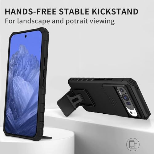 Image of Back Cover Case for Google Pixel 9 | Sliding Camera Shield | Stereoscopic Stand | Shockproof 360 Degree Protection Mobile Phone Case Cover for Google Pixel 9 | PC, Black Back Cover