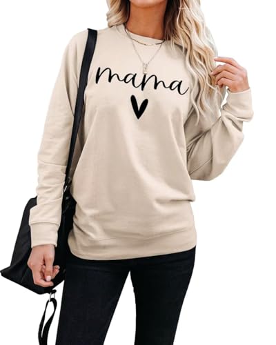 INFITTY Women's Sweatshirts Solid Jumpers for Women Classic Crew Neck Long Sleeve Top Pullover Fall Tops Apricot S