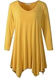 LARACE Plus Size Tops for Women Tunic Asymmetrical Dress Shirts 3/4 Sleeve V Neck Flowy Ladies Clothes for Leggings(Yellow 3X)