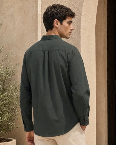 Image of Nobero Breezy Premium Linen Cotton Shirt for Men | Stylish Casual Shirts for Men | Semi Cut Collar | Box Pleat | Curved Hem | Regular Fit | Full Sleeve | S-XXXL