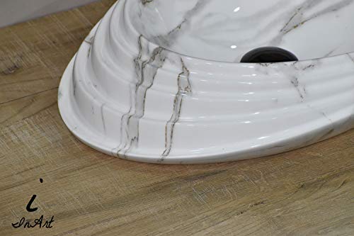 Image of InArt Designer table top wash basin for bathroom /bathroom sink /cabinet wash basin /ceramic basin /counter top basin /vanity washbasin in White Satvario 20 x 15 x 6 Inch