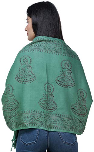 Gautam Buddha Block-Printed Prayer Scarf - Color Green3