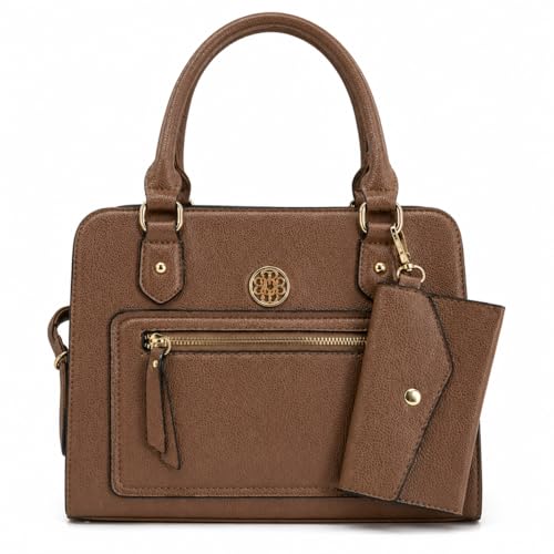 Bolsa Feminina Couro PU Com Carteira Porta Cartão e Alça Removível 27x21cm Uso Diário (Marrom)